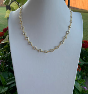 Flat faceted Swarovski crystals on 14k gold chain