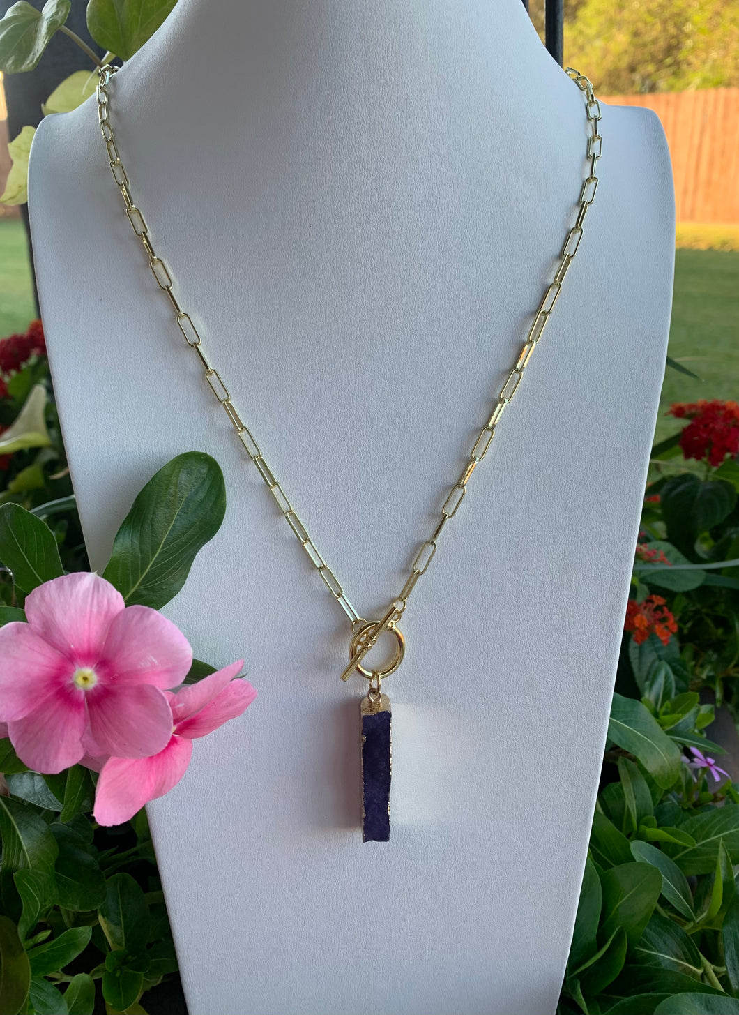 14k gold filled paperclip chain with Purple Druzy pendant