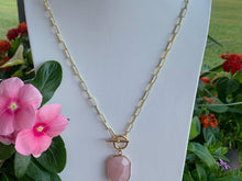 Load image into Gallery viewer, 14k gold filled paperclip chain with Rose Quartz pendant
