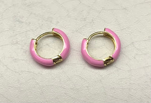 Soft Pink Enamel Huggie hoops