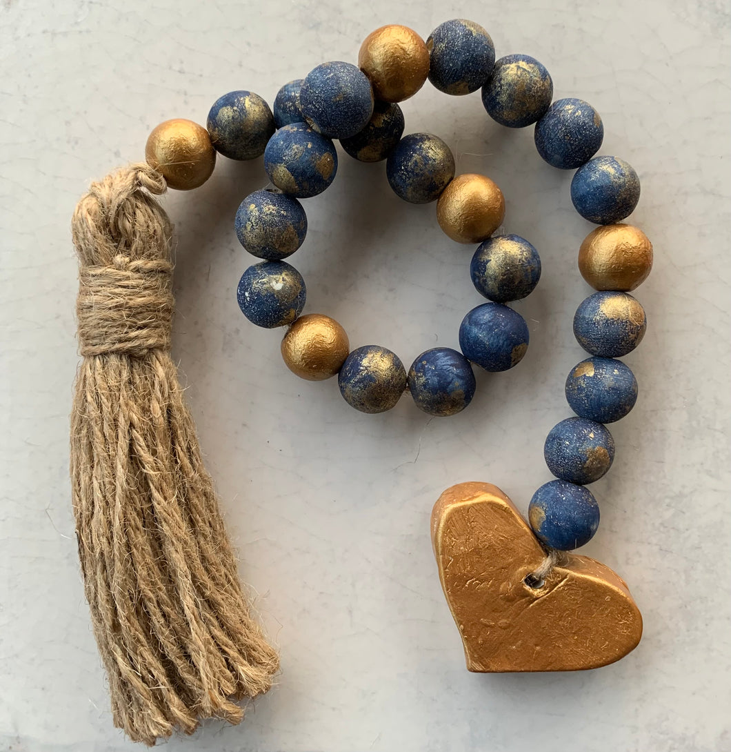Blessing Beads garland (Navy Blue) with Heart