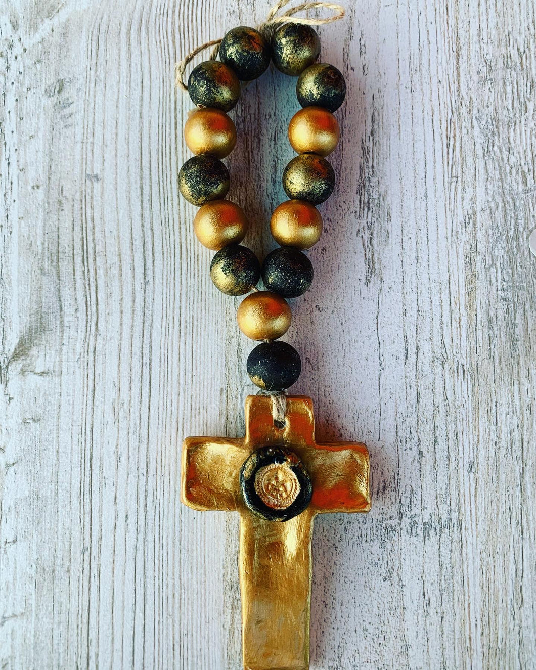 Blessing Beads (Black/Gold) with Cross